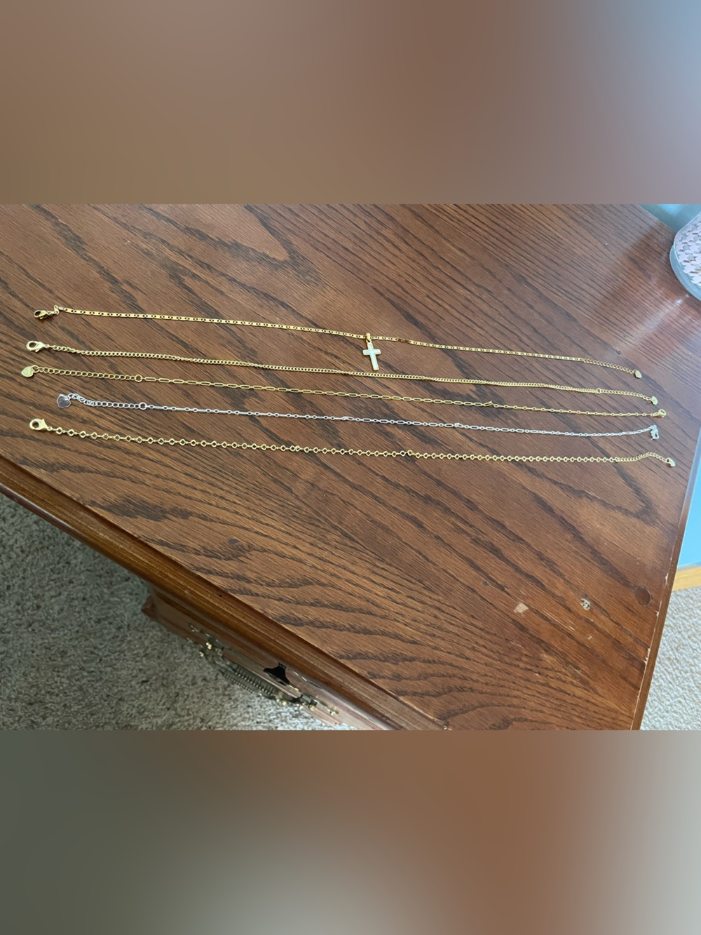 Gold and Silver Mixed Metal Layered Necklace Set - Classic Cross Pendant